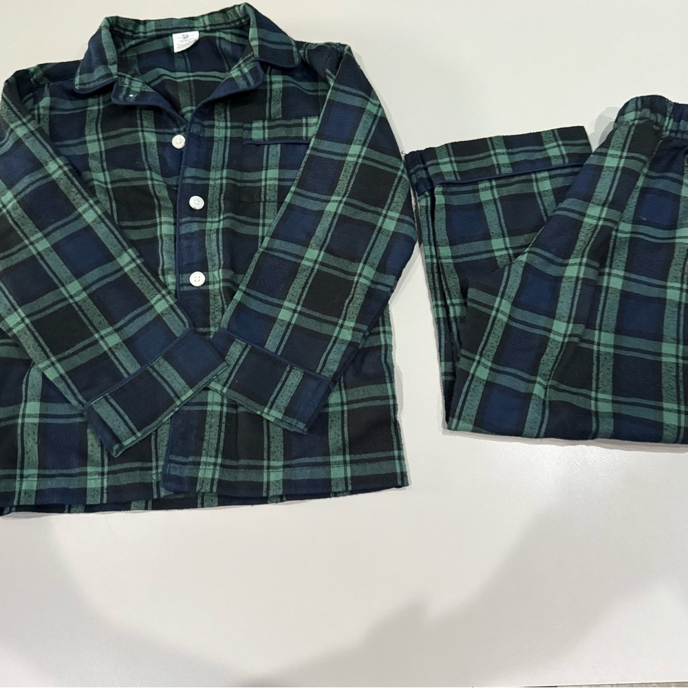Crewcuts Cozy Green and Blue Plaid Pajama Set Boys XS (4-5)